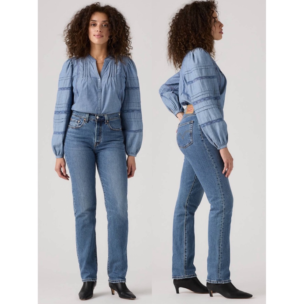 Levis 501 Original Fit Jeans Straight Leg Worn In Medium Indigo Wash Womens 27 - Picture 12 of 13